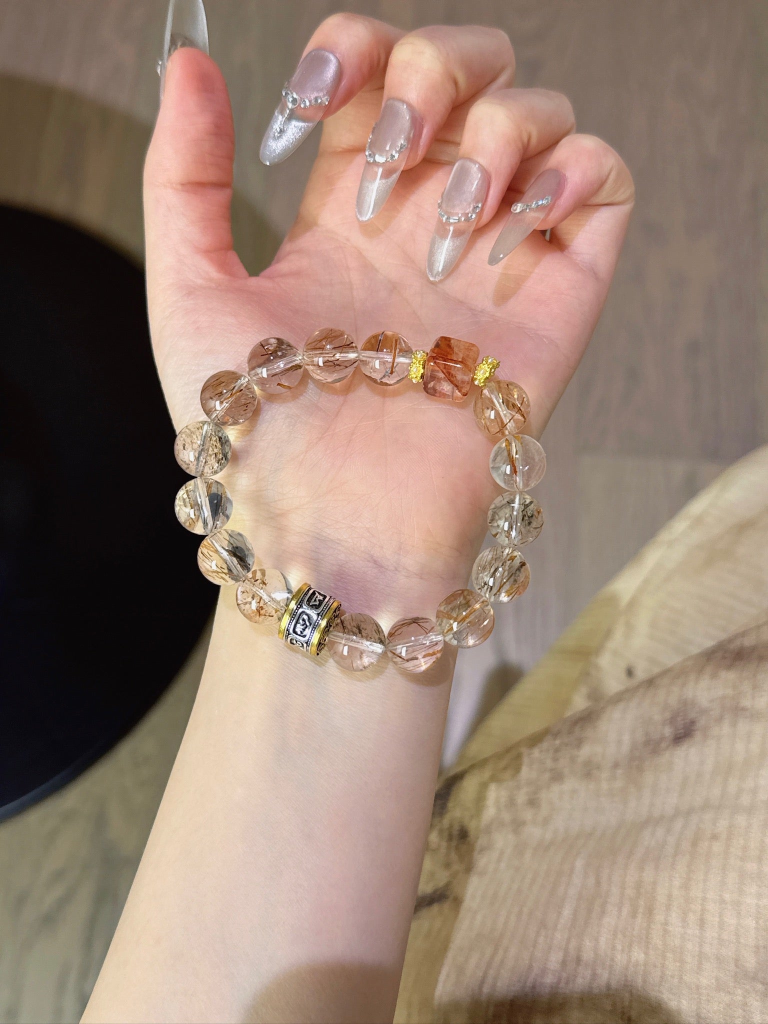 ▫️▪️ Black gold super red gum flower sugar cube bracelet